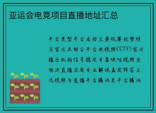 亚运会电竞项目直播地址汇总